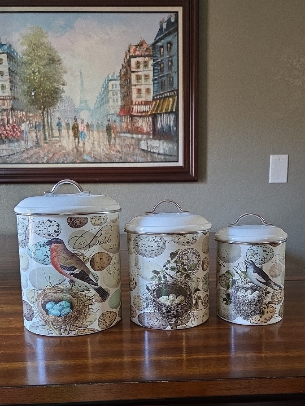 Michel Design Works 3-Piece Set Metal Kitchen Canister Nest & Eggs